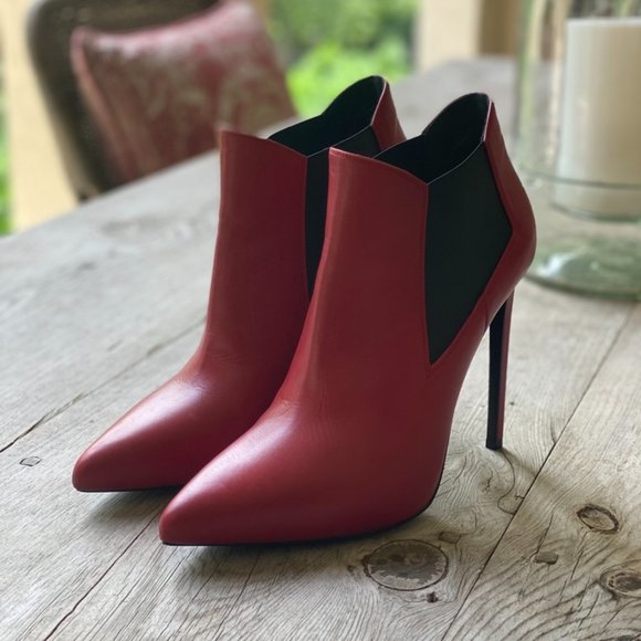 Saint Laurent Red Ankle Boots - Picture 1 of 4